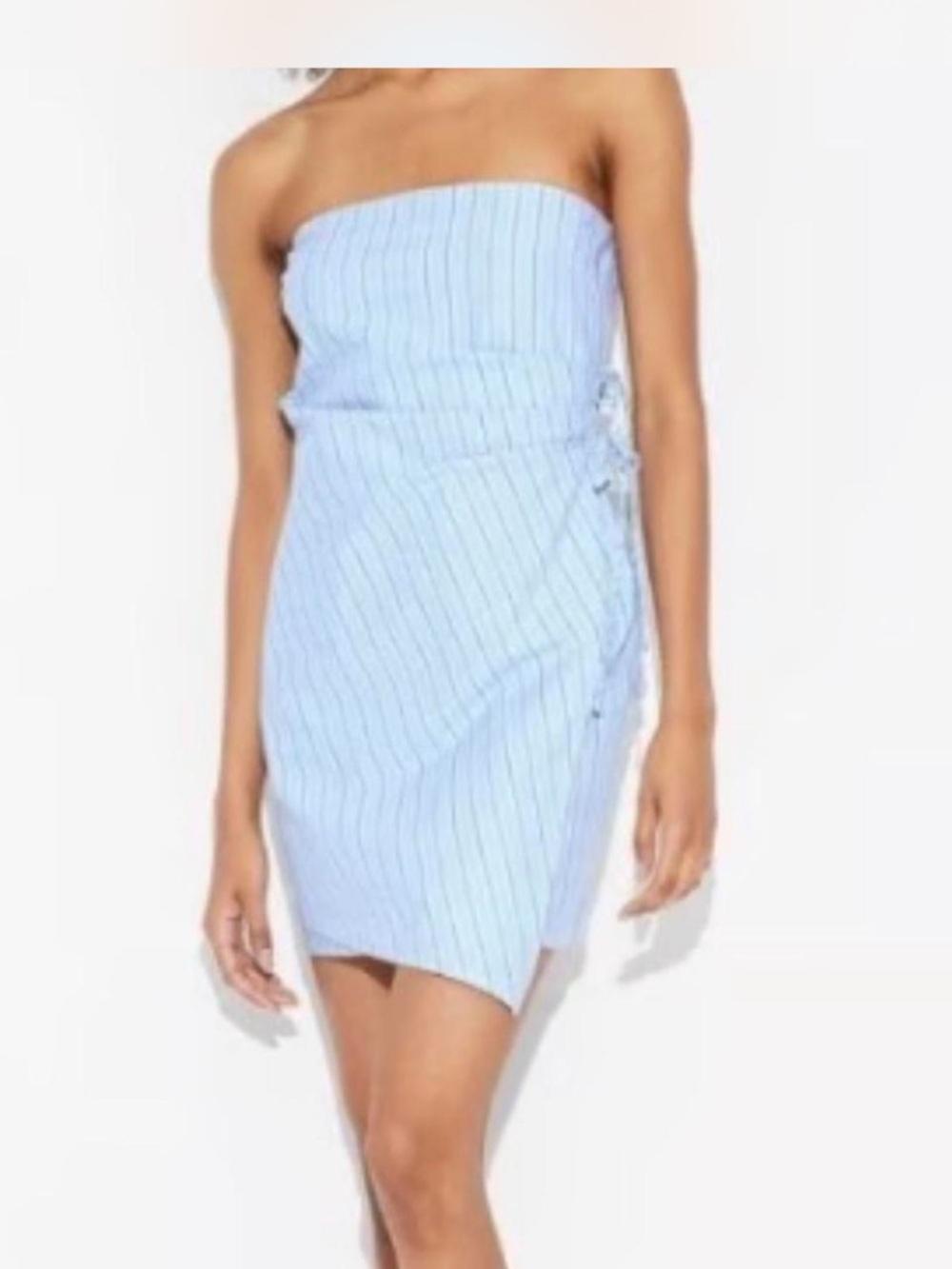 wild fable Strapless Light Blue Pinstripe Wrap-Style Dress